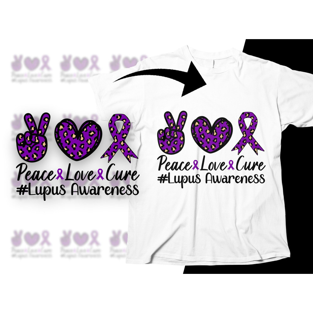 Lupus Awareness Svg Png, Peace Love Cure Leopard Svg, Support Lupus Purple Ribbon Svg Cricut File Sublimation Design.jpg