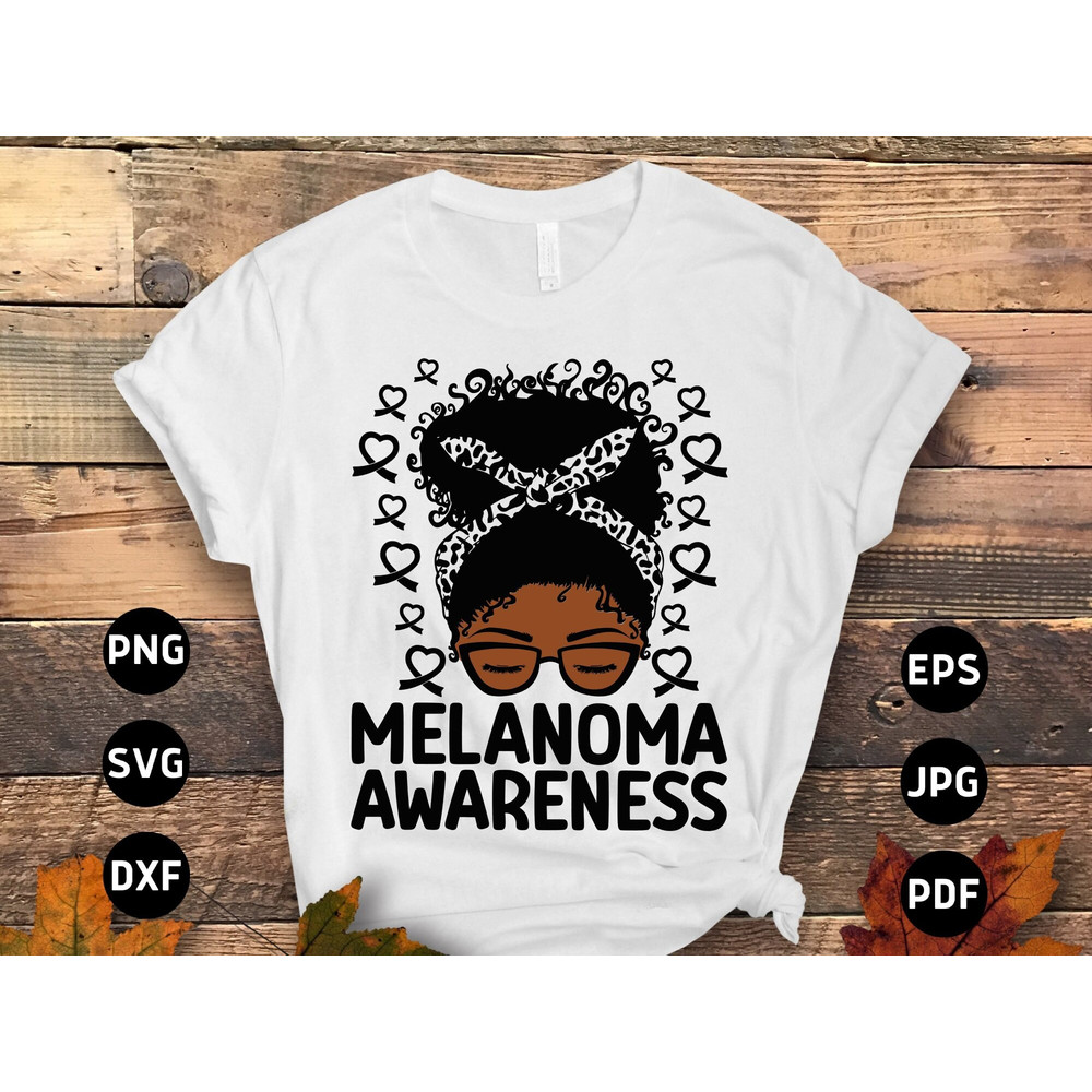 Melanoma Awareness Svg Png, Afro Messy Bun Melanoma Svg, Black Ribbon Svg, Skin Cancer Support Cricut File Sublimation Design.jpg