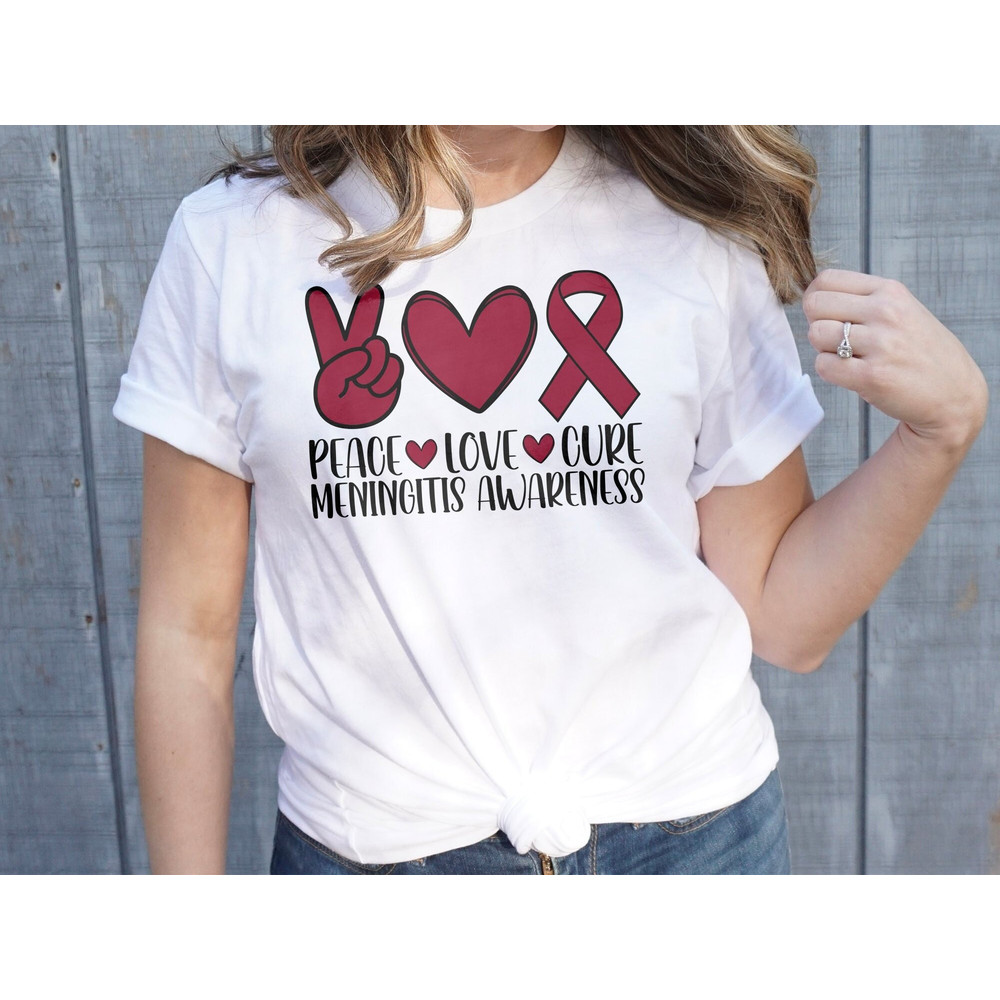Meningitis Awareness Svg Png, Peace Love Cure Svg, Burgundy Ribbon Svg Cricut Sublimation Design.jpg
