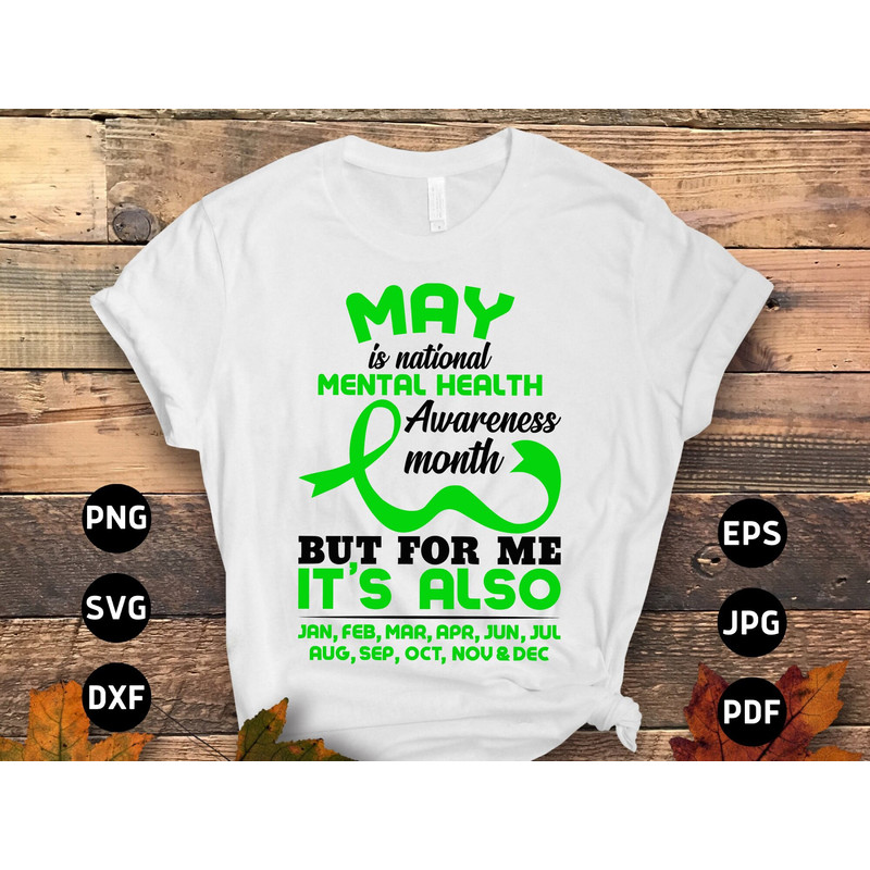 Mental Health Awareness Svg Png, May Is National Mental Health Awareness Month Svg, Green Ribbon Mental Illness Svg Cricut File Sublimation.jpg
