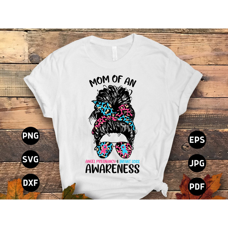 Messy Bun Mom of An Angel Svg, Pregnancy and Infant Loss Awareness Svg Png, Pink and Blue Ribbon Svg Cricut Sublimation Design.jpg