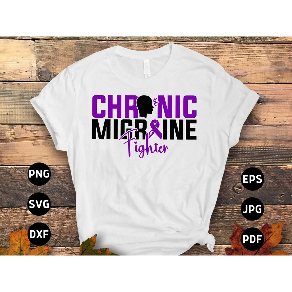 Migraine Awareness Svg Png, Chronic Migraine Fighter Svg, Purple Ribbon, Chronic Headache Pain Support Svg Cricut Sublimation Design.jpg