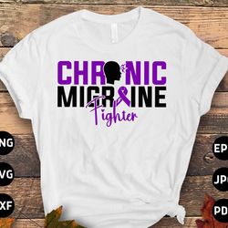 migraine awareness svg png, chronic migraine fighter svg, purple ribbon, chronic headache pain support svg cricut sublim
