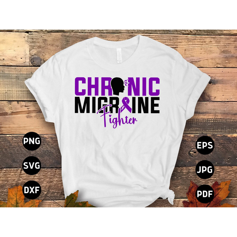 Migraine Awareness Svg Png, Chronic Migraine Fighter Svg, Purple Ribbon, Chronic Headache Pain Support Svg Cricut Sublimation Design.jpg