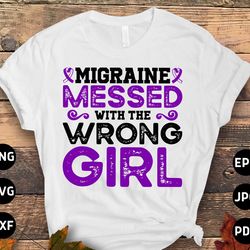 migraine awareness svg png, migraine messed with the wrong girl svg, purple ribbon, chronic headache pain support cricut