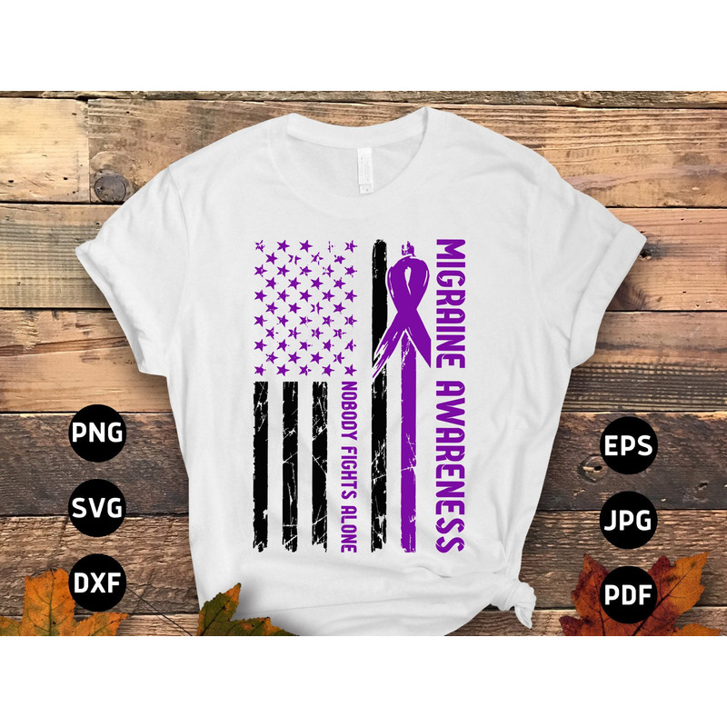Migraine Awareness Svg Png, Nobody Fights Alone Svg, Purple Ribbon, Chronic Headache Pain Support Svg Cricut Sublimation Design.jpg