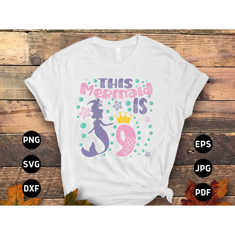 9th Birthday Mermaid Svg Png, 9 Year Old Birthday Girl Svg, Ninth Birthday Party Svg, Mermaid Party Svg File Cricut Sublimation Design.jpg