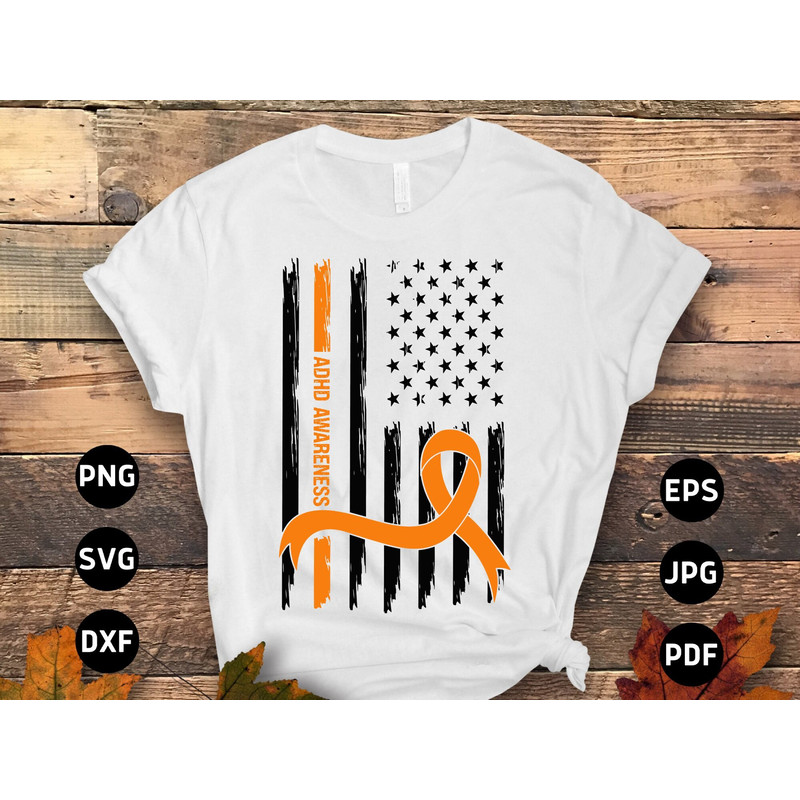 ADHD Awareness Svg Png, ADHD Awareness Flag Svg, Orange Ribbon Svg Cricut Sublimation Design.jpg