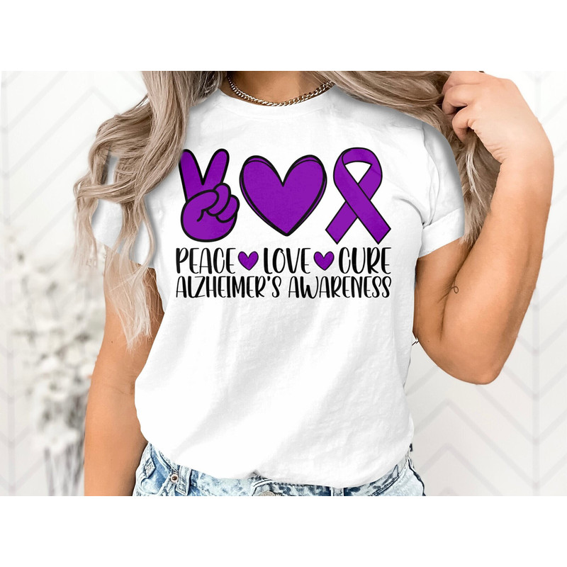 Alzheimer's Awareness Svg Png, Peace Love Cure Svg, Purple Ribbon Alzheimer Support Cricut Sublimation Design.jpg