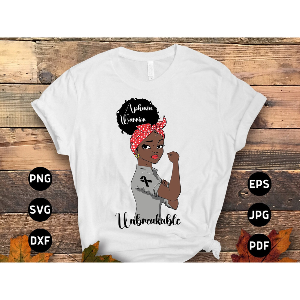 Aphasia Awareness Svg Png, Aphasia Warrior Unbreakable Afro Girl Svg, Gray Ribbon Svg, Aphasia Support Svg Cricut File Sublimation Design.jpg