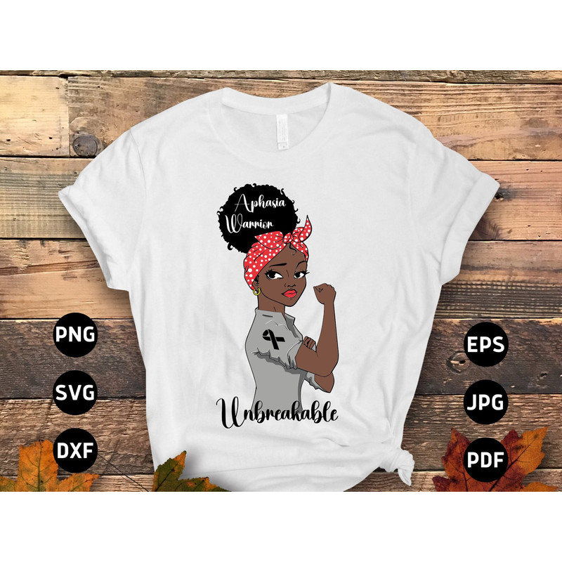 Aphasia Awareness Svg Png, Aphasia Warrior Unbreakable Afro Girl Svg, Gray Ribbon Svg, Aphasia Support Svg Cricut File Sublimation Design.jpg