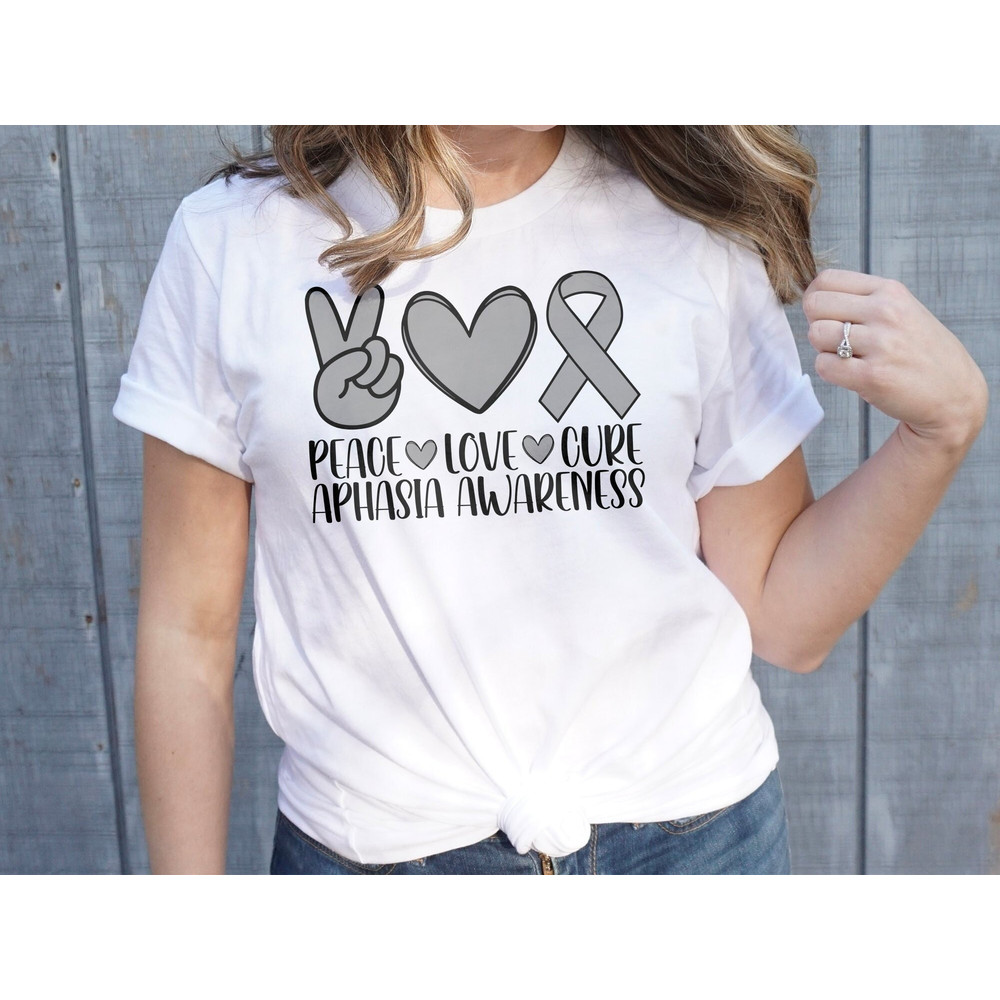 Aphasia Awareness Svg Png, Peace Love Cure Svg, Gray Ribbon Svg, Aphasia Support Svg Cricut File Sublimation Design.jpg