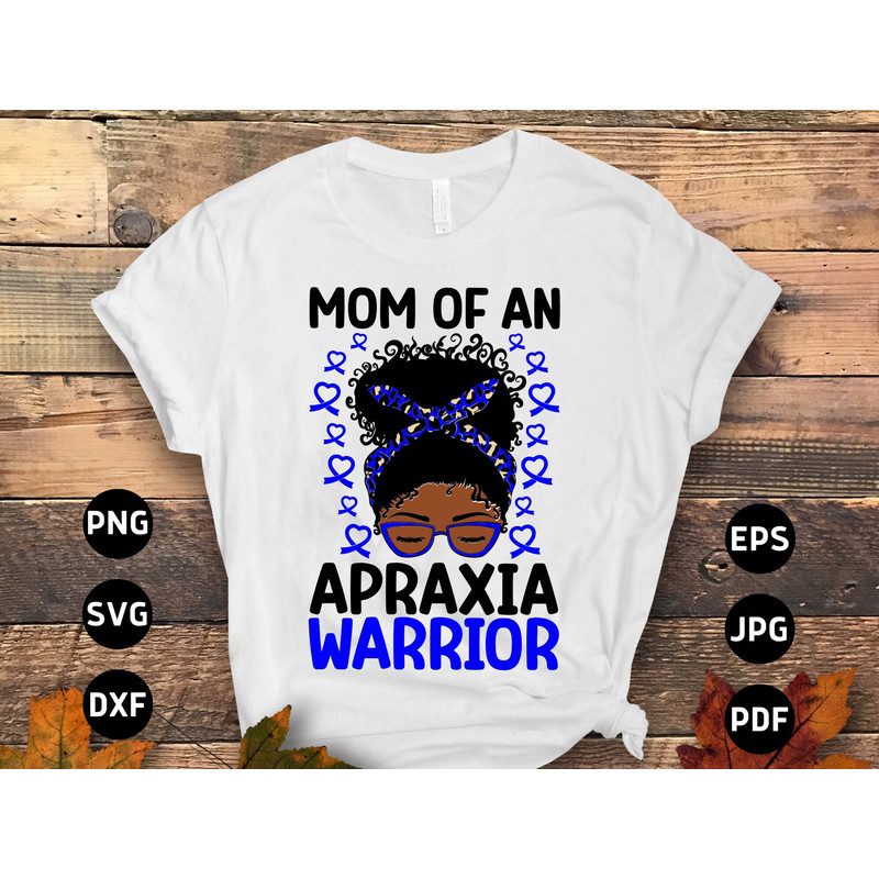 Apraxia Awareness Svg Png, Mom of an Apraxia Warrior Afro Messy Bun Svg, Blue Ribbon Svg, Apraxia Support Svg Cricut File Sublimation Design.jpg