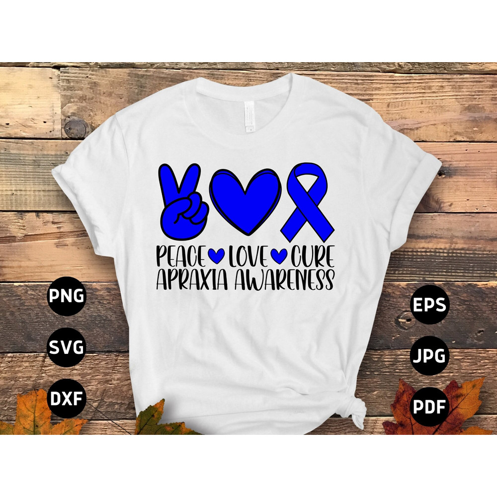 Apraxia Awareness Svg Png, Peace Love Cure Svg, Blue Ribbon Svg, Apraxia Support Svg Cricut File Sublimation Design.jpg