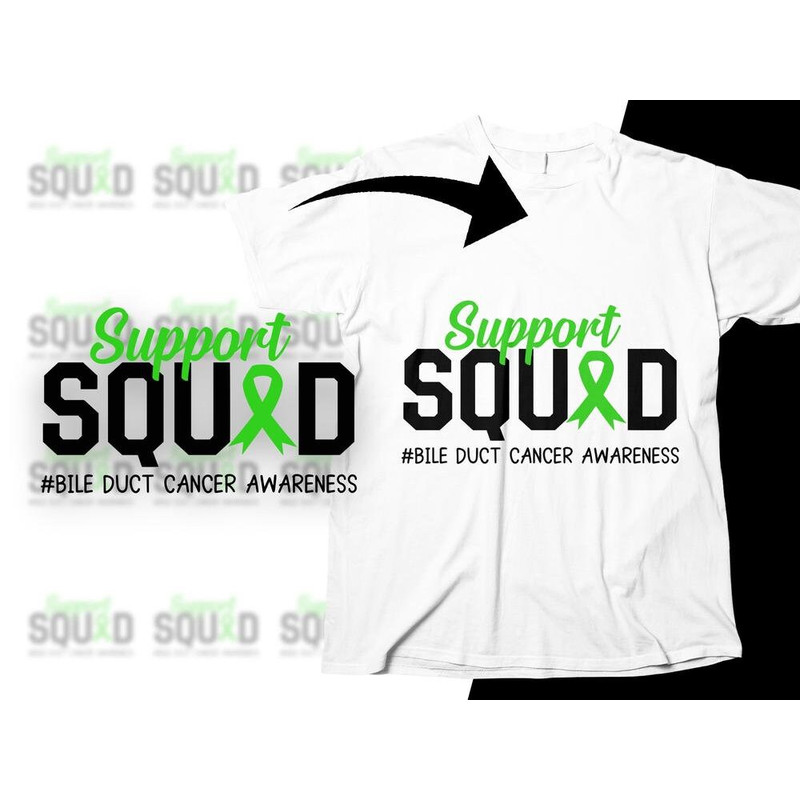 Bile Duct Cancer Awareness Svg Png, Support Squad Svg, Green Ribbon Svg Cricut Sublimation Designs Printable.jpg