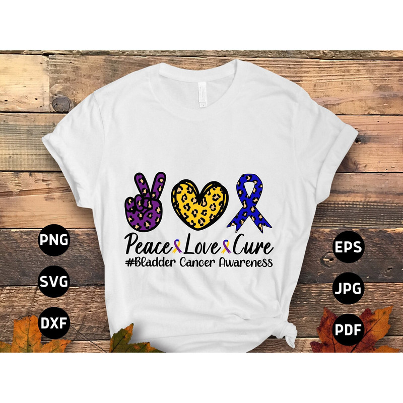 Bladder Cancer Awareness Svg Png, Peace Love Cure Leopard Svg, Bladder Cancer Ribbon Support Svg Cricut File Sublimation Design.jpg