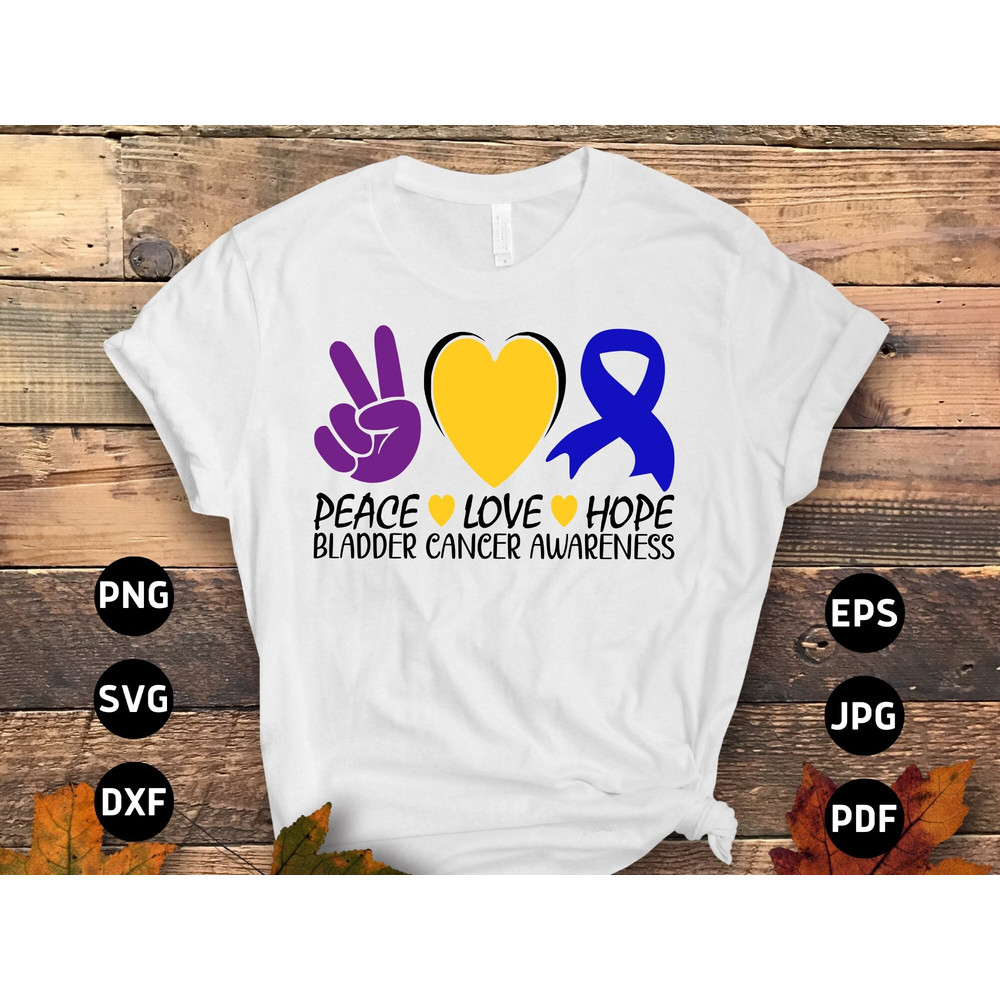 Bladder Cancer Awareness Svg Png, Peace Love Hope Svg, Bladder Cancer Ribbon Support Svg Cricut File Sublimation Design 1.jpg