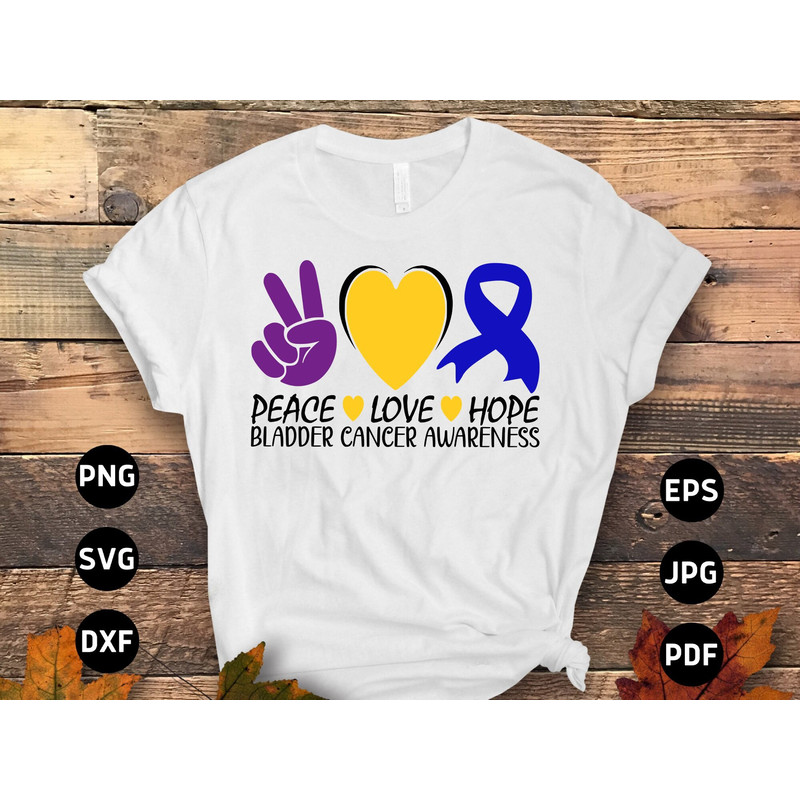 Bladder Cancer Awareness Svg Png, Peace Love Hope Svg, Bladder Cancer Ribbon Support Svg Cricut File Sublimation Design 1.jpg