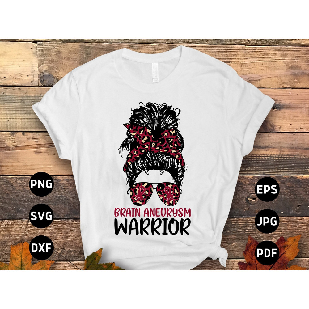 Brain Aneurysm Awareness Svg Png, Brain Aneurysm Warrior Messy Bun Svg, Burgundy Ribbon Svg Cricut Sublimation Design.jpg