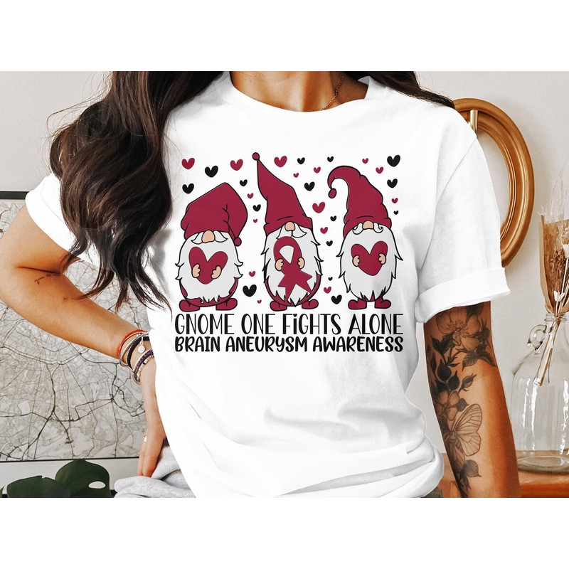 Brain Aneurysm Awareness Svg Png, Gnome One Fights Alone Svg, Burgundy Ribbon Svg Cricut Sublimation Design.jpg