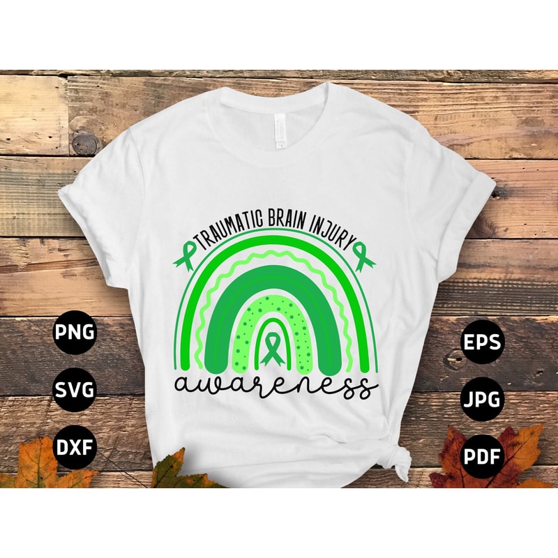 Brain Injury Awareness Svg Png, Traumatic Brain Injury Awareness Rainbow Svg, Green Ribbon Svg, TBI Svg Cricut Sublimation Designs.jpg