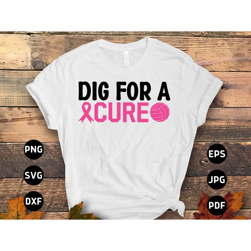 Breast Cancer Awareness Volleyball Svg Png, Dig for a Cure Svg, Pink Ribbon Svg, Breast Cancer Support Svg Cricut Cut File Sublimation.jpg