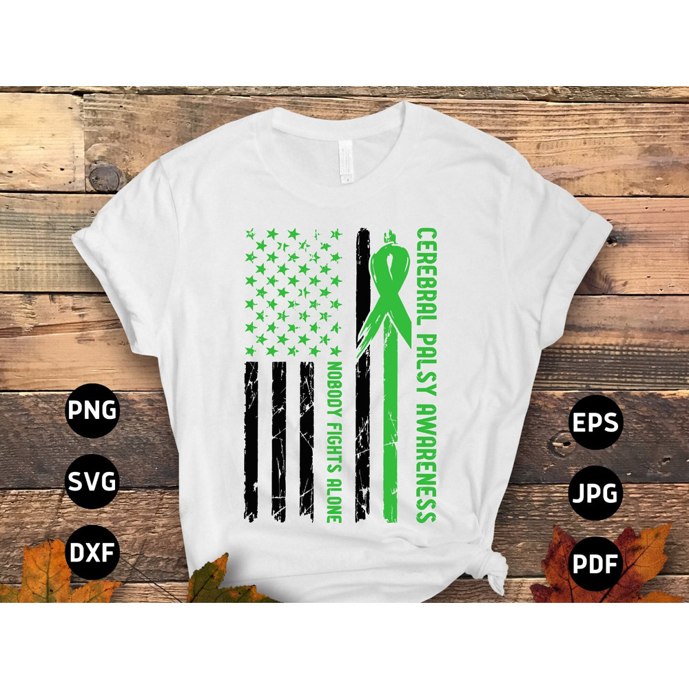 Cerebral Nobody Fights Alone Svg png, Cerebral Palsy Awareness Svg Png, Green Ribbon Svg Cricut Cutting File Png Sublimation Designs.jpg