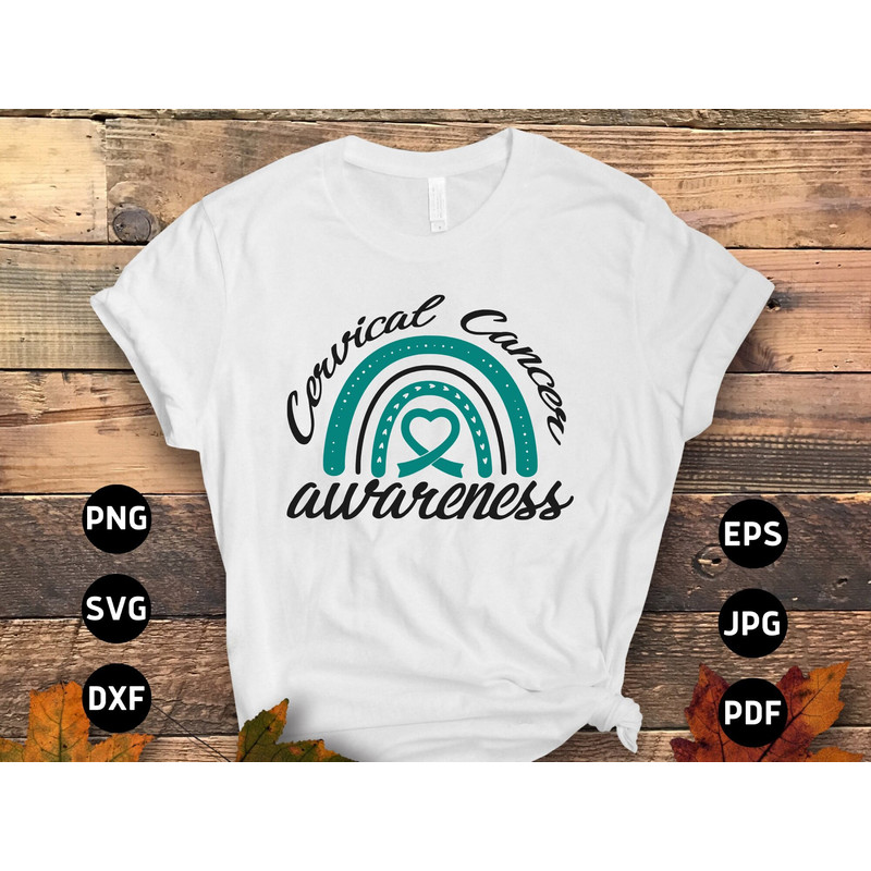 Cervical Cancer Awareness Svg Png, Cervical Cancer Rainbow Svg, Cervical Cancer Teal Ribbon Svg Cricut Sublimation Design.jpg