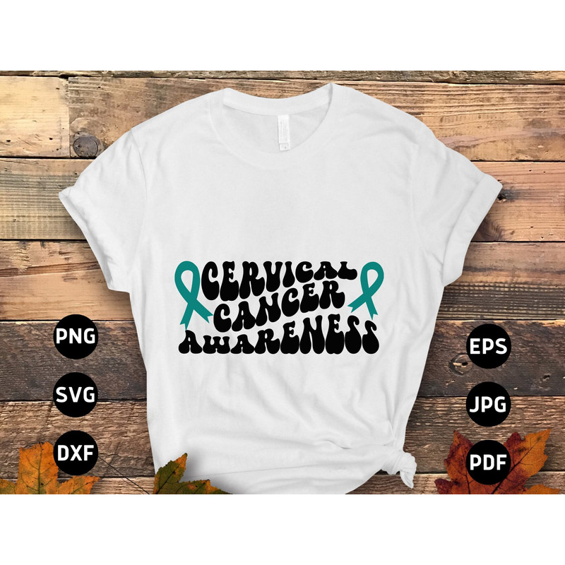 Cervical Cancer Awareness Svg Png, Retro Cervical Cancer Svg, Cervical Cancer Teal Ribbon Svg Cricut Sublimation Design.jpg