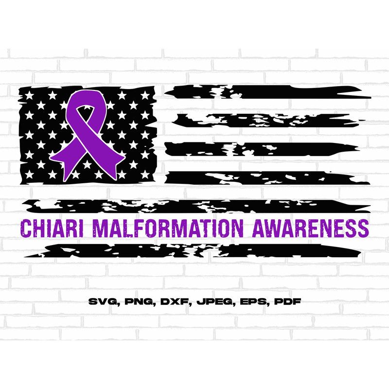 Chiari Malformation Svg Png, Chiari USA Flag Svg, Chiari Awareness Support Svg, Purple Ribbon Svg Cricut Cut File Sublimation.jpg