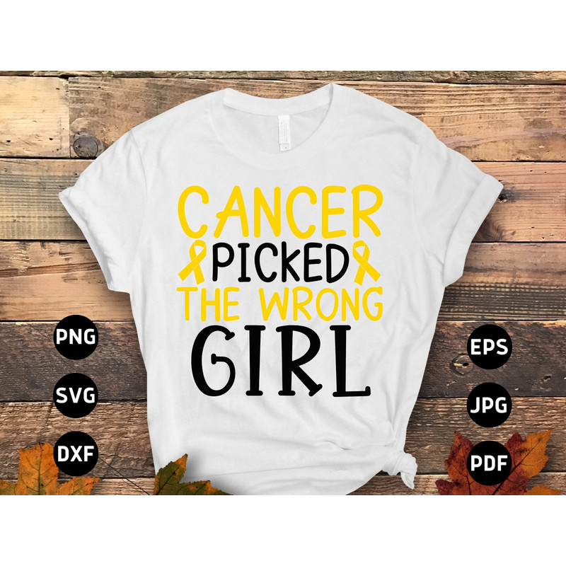 Childhood Cancer Awareness Svg Png, Cancer Picked The Wrong Girl Svg, Pediatric Cancer Awareness Ribbon Svg Cricut Sublimation Design.jpg