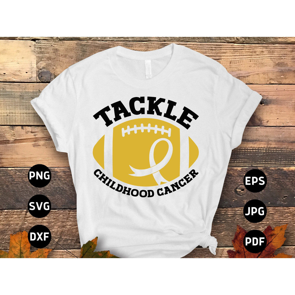 Childhood Cancer Awareness Svg Png, Tackle Childhood Cancer Football Svg, Support Pediatric Cancer Awareness Ribbon Svg Cricut Sublimation.jpg