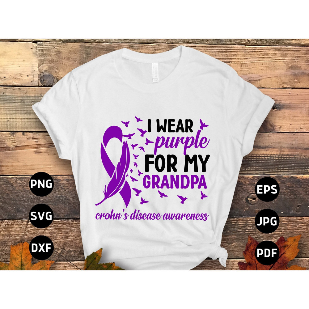 Crohn's Disease Awareness Svg Png, I Wear Purple for My Grandpa Svg, Purple Ribbon Svg Cricut Sublimation Design.jpg