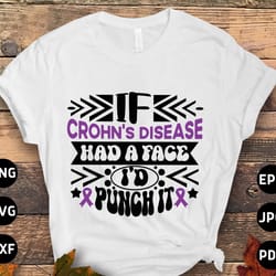 crohns disease awareness svg png, if crohns disease had a face id punch it svg, purple ribbon svg cricut sublimation des