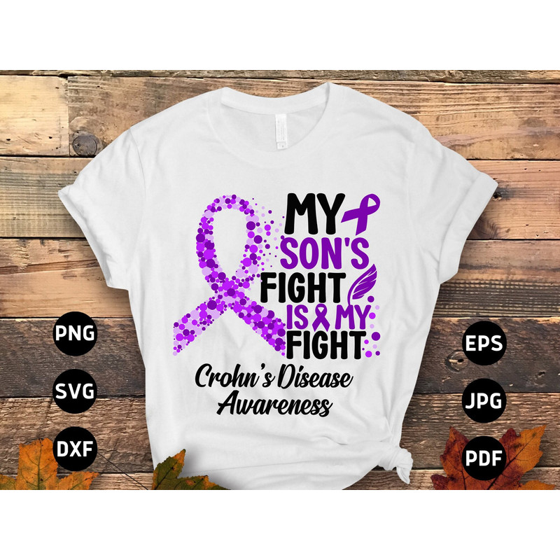 Crohn's Disease Awareness Svg Png, My Son's Fight Is My Fight Svg, Purple Ribbon Svg Cricut Sublimation Design.jpg