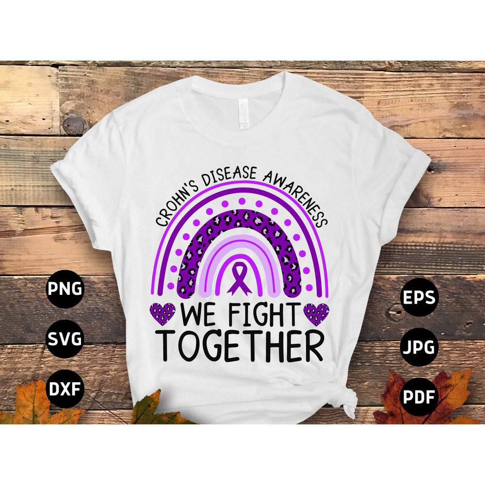 Crohn's Disease Awareness Svg Png, We Fight Together Svg, Purple Ribbon Svg Cricut Sublimation Design.jpg