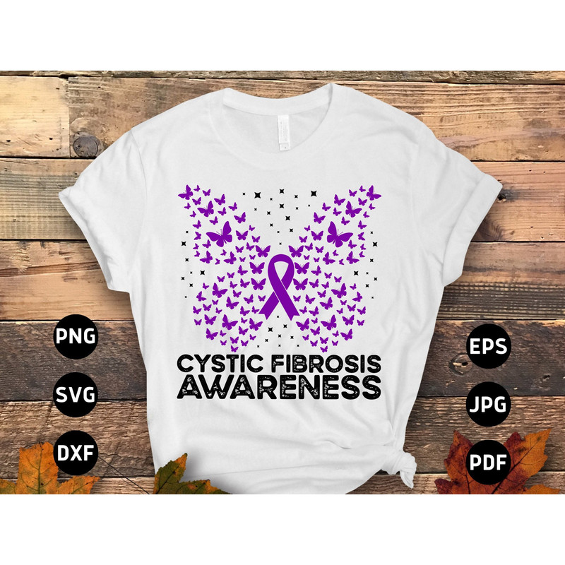 Cystic Fibrosis Awareness Svg Png, Cystic Fibrosis Butterfly Svg, Purple Ribbon Svg, CF Support Svg Cricut File Sublimation Design.jpg