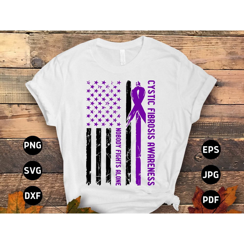 Cystic Fibrosis Awareness Svg Png, Nobody Fights Alone Svg, Purple Ribbon Svg, CF Support Svg Cricut File Sublimation Design.jpg