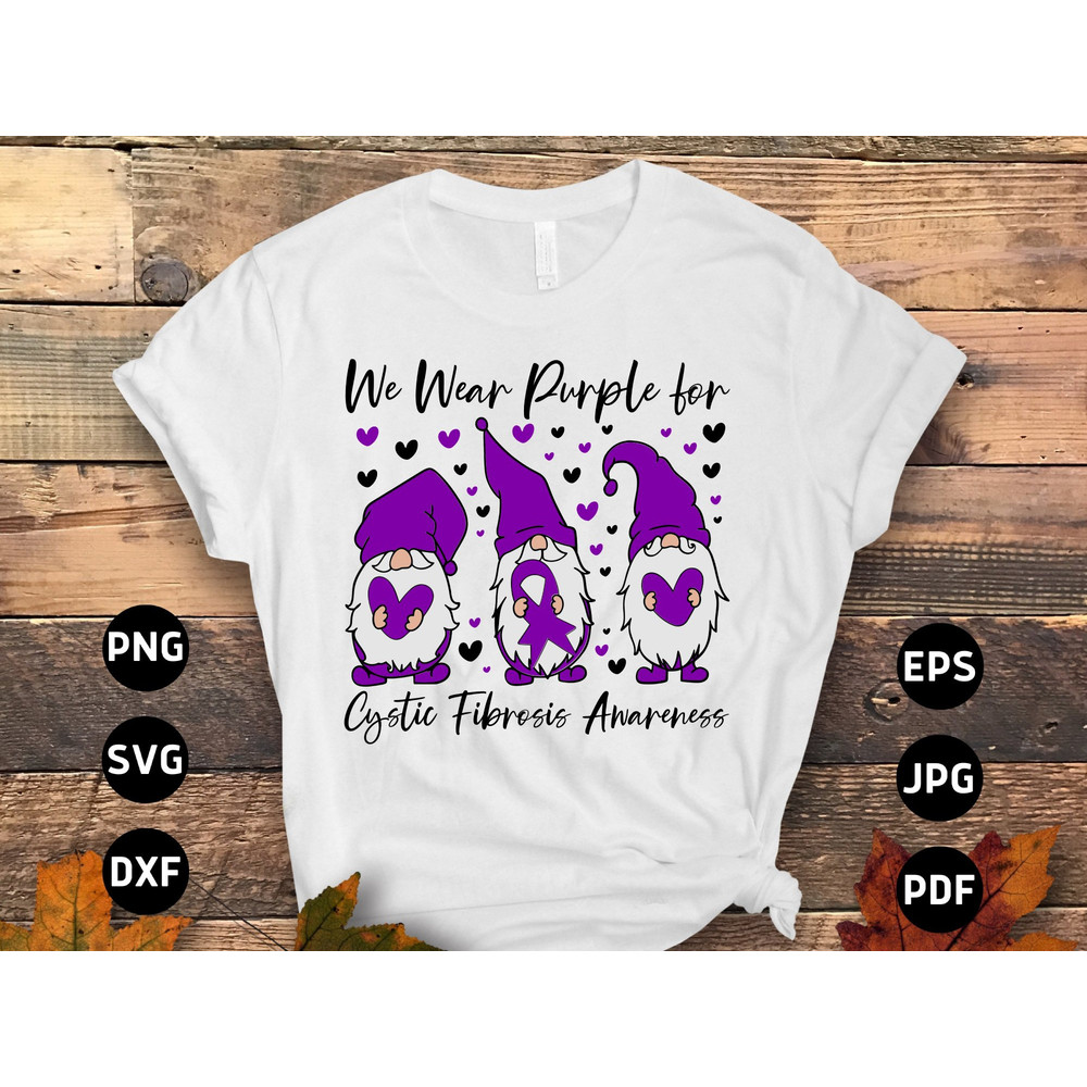 Cystic Fibrosis Awareness Svg Png, We Wear Blue for Cystic Fibrosis Gnome Svg, Purple Ribbon Svg, CF Support Svg Cricut File Sublimation.jpg
