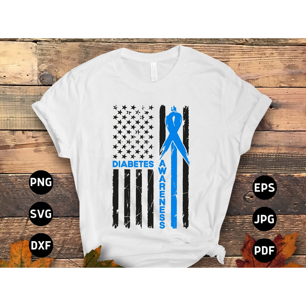 Diabetes Awareness Flag Svg Png, Blue Ribbon Svg, Type 1 Diabetes T1D Awareness Svg Cricut Sublimation Design 1.jpg