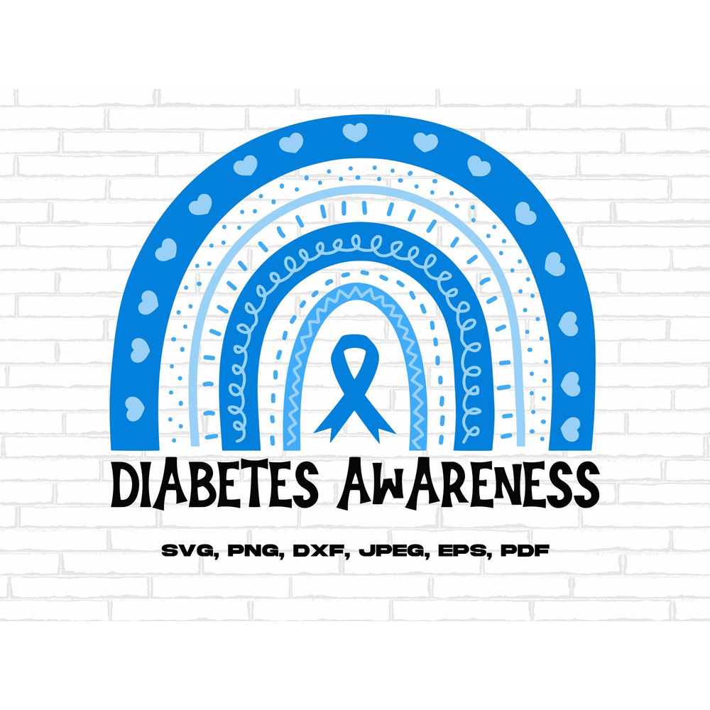 Diabetes Awareness Rainbow Svg Png, Blue Ribbon Svg, Type 1 Diabetes T1D Awareness Svg Cricut Sublimation Design.jpg