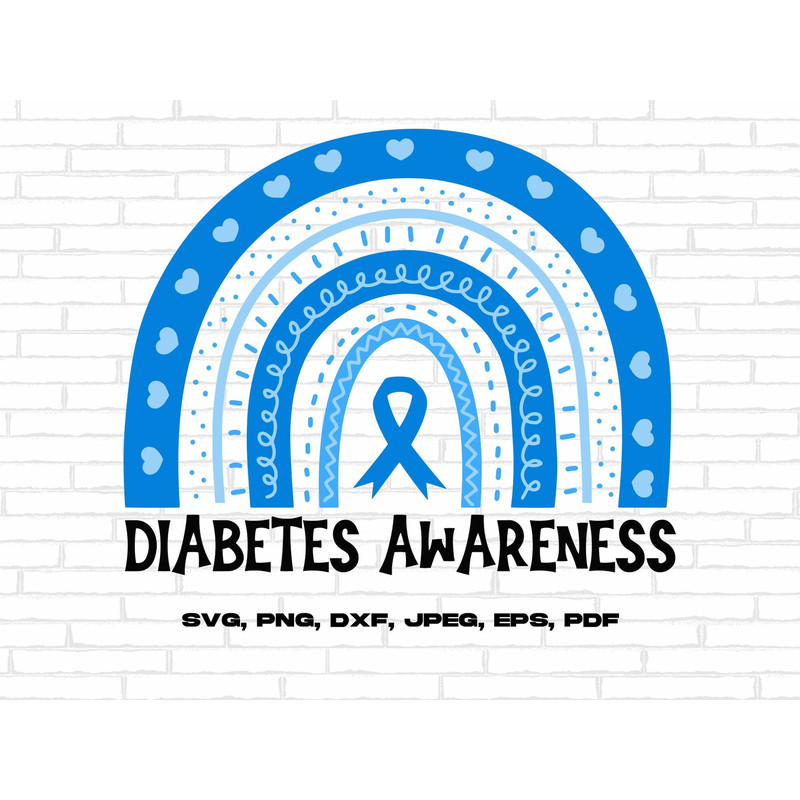 Diabetes Awareness Rainbow Svg Png, Blue Ribbon Svg, Type 1 Diabetes T1D Awareness Svg Cricut Sublimation Design.jpg