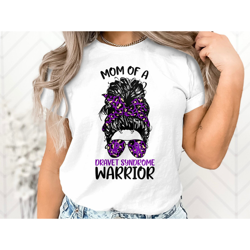 Dravet Syndrome Awareness Svg Png, Messy Bun Mom of A Dravet Syndrome Warrior Svg, Purple Ribbon Svg Cricut Sublimation Design.jpg