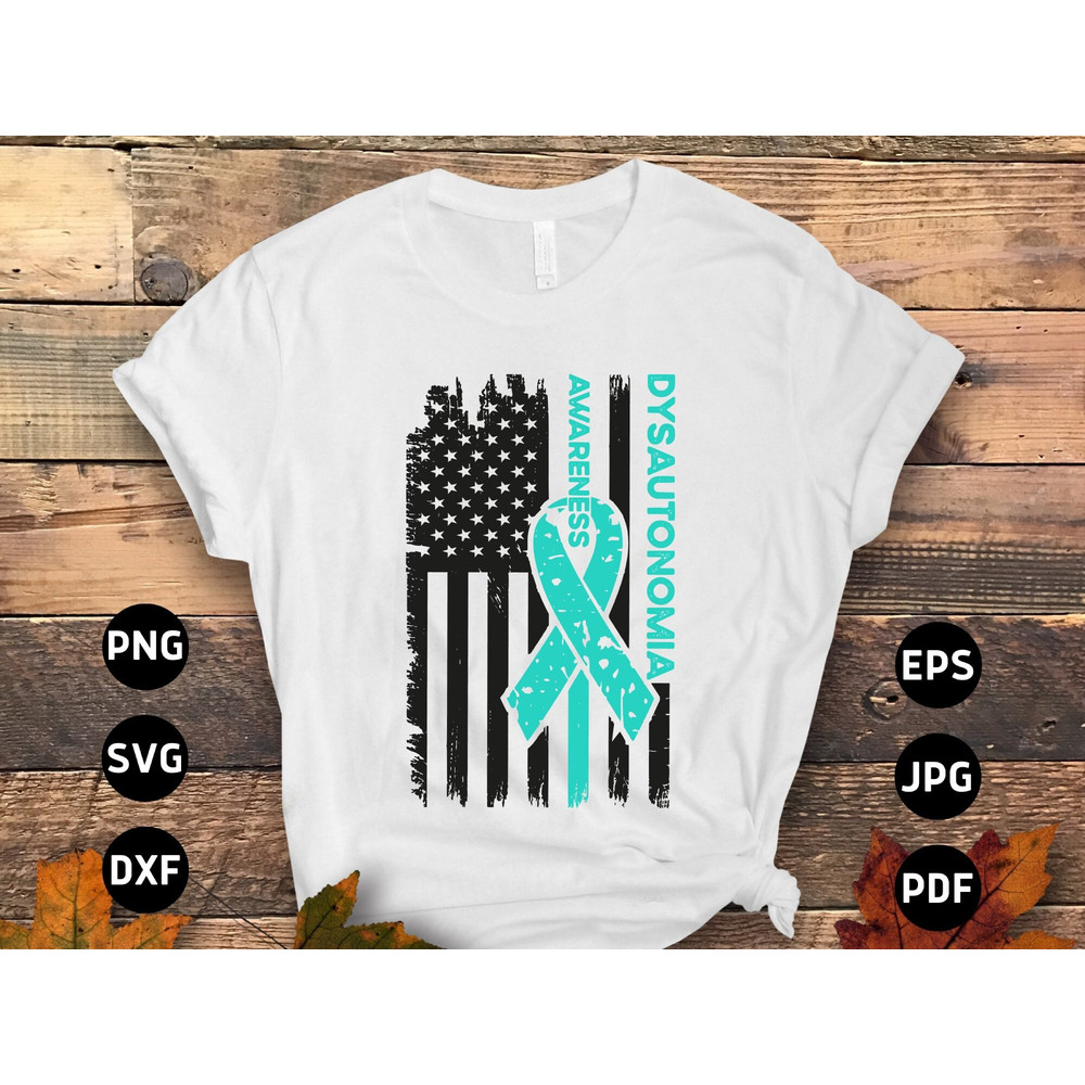 Dysautonomia Awareness Flag Svg Png, POTS Syndrome Svg, Turquoise Ribbon Svg Cricut Sublimatin.jpg