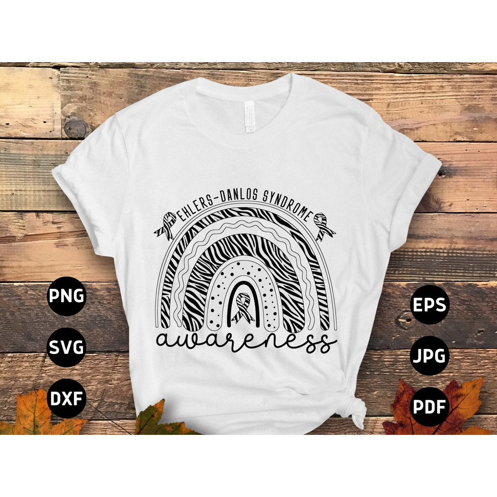 Ehlers Danlos Syndrome Awareness Svg Png, Ehlers-Danlos Rainbow Svg, EDS Zebra Ribbon Svg Cricut Cut File Sublimation.jpg