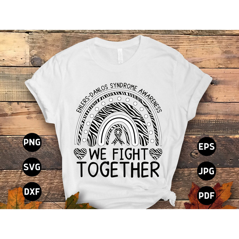Ehlers Danlos Syndrome Awareness Svg Png, We Fight Together Rainbow Svg, EDS Zebra Ribbon Svg Cricut Cut File Sublimation.jpg