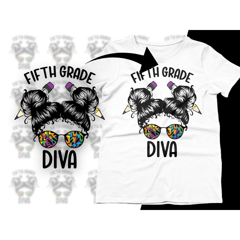 Fifth Grade Diva Svg Png, Girls 5th Grade Back to School Svg, Fifth Grade Girl Bun Svg, 1st Day of School Svg Cricut Sublimation Design.jpg