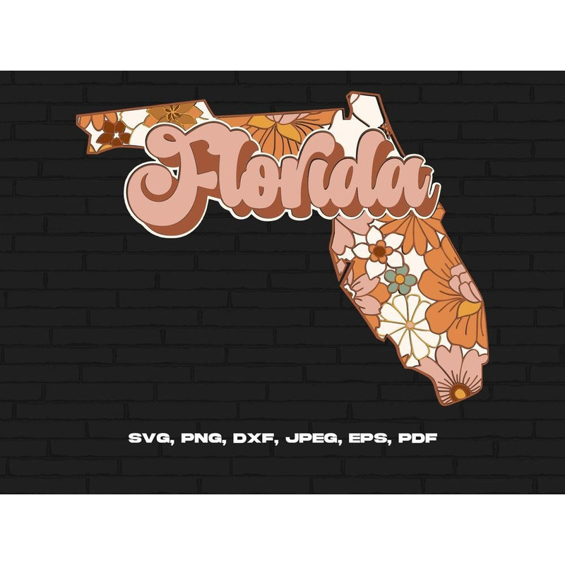Florida State Svg Png, Florida Map Svg, Retro Florida Flower Svg Cricut Cut File Silhouette Sublimation Design.jpg