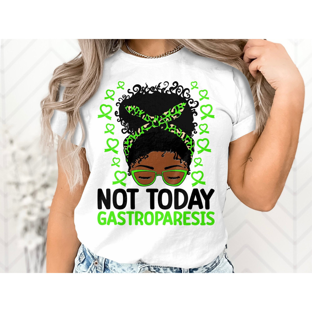 Gastroparesis Awareness Svg Png, Afro Messy Bun Not Today Gastroparesis Svg, Green Ribbon, Gastroparesis Support Cricut Sublimation Design.jpg