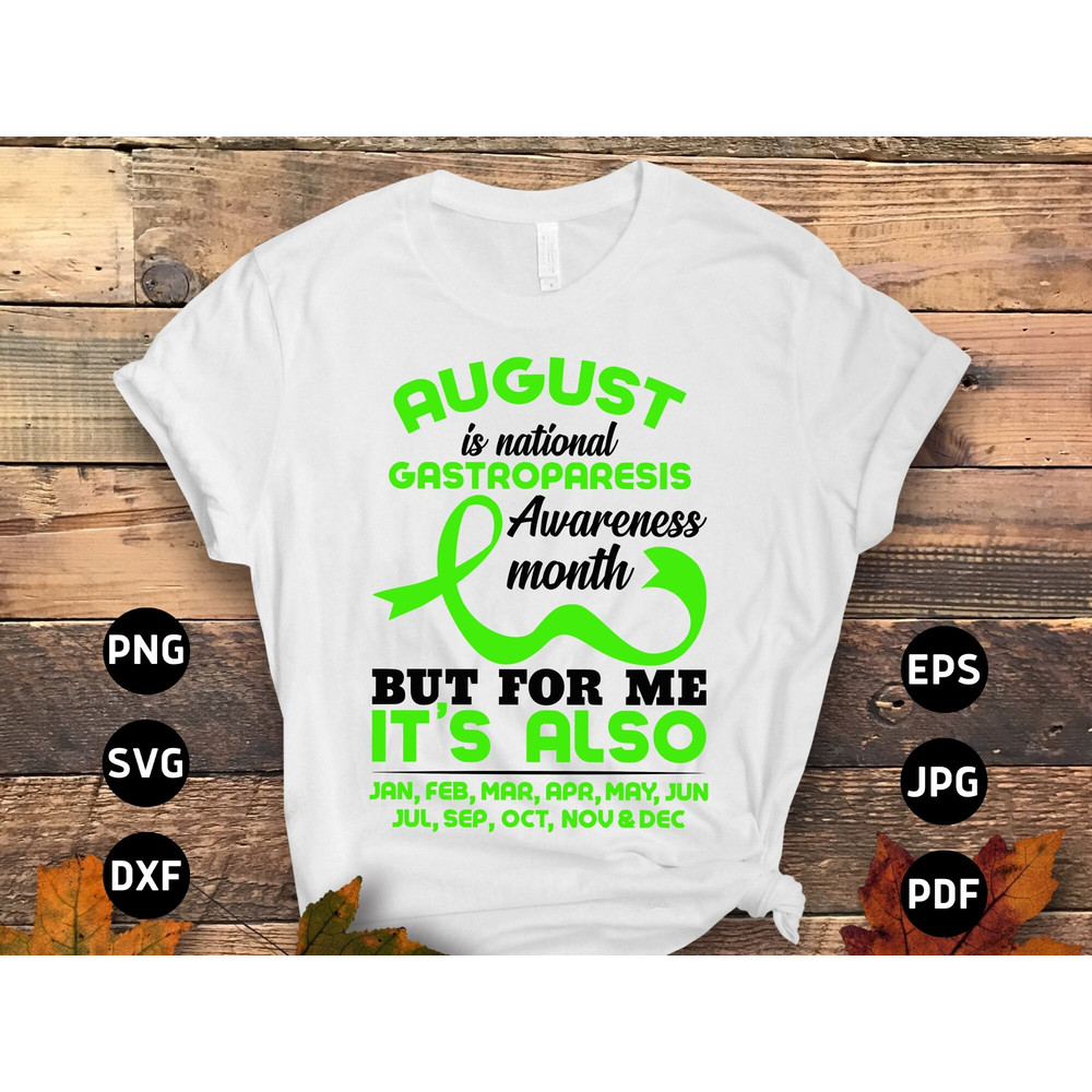 Gastroparesis Awareness Svg Png, August Is National Gastroparesis Awareness Month Svg, Green Ribbon Svg, Gastroparesis Support Sublimation.jpg